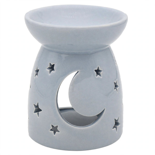 Leonardo Grey Ceramic Moons and Stars Wax Melt Oil Burner with moon and stars design