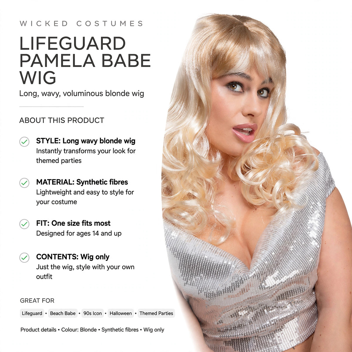Lifeguard Pamela Babe Wig suitable for ages 14 and up one size fits most wig only