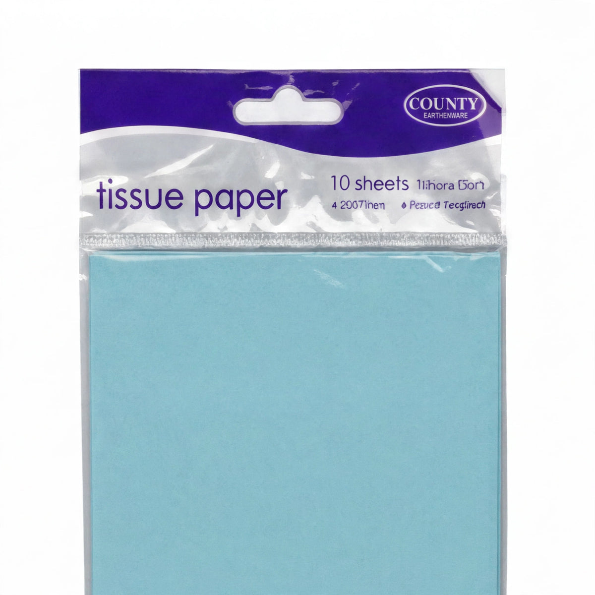 Close-up view of light blue tissue paper sheets from the pack