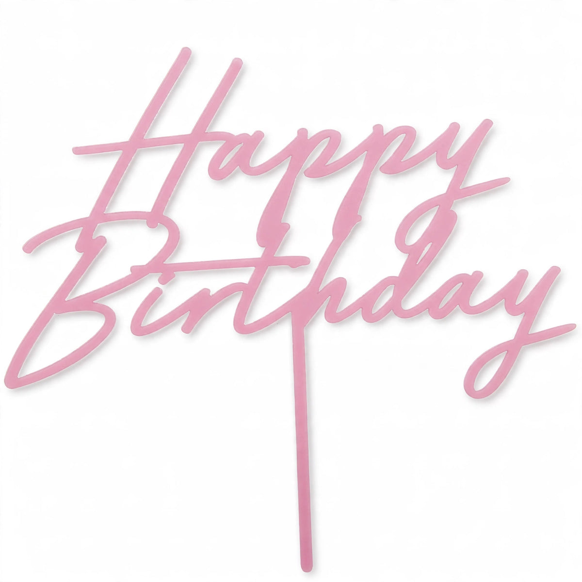 Light pink Happy Birthday acrylic cake topper with script lettering