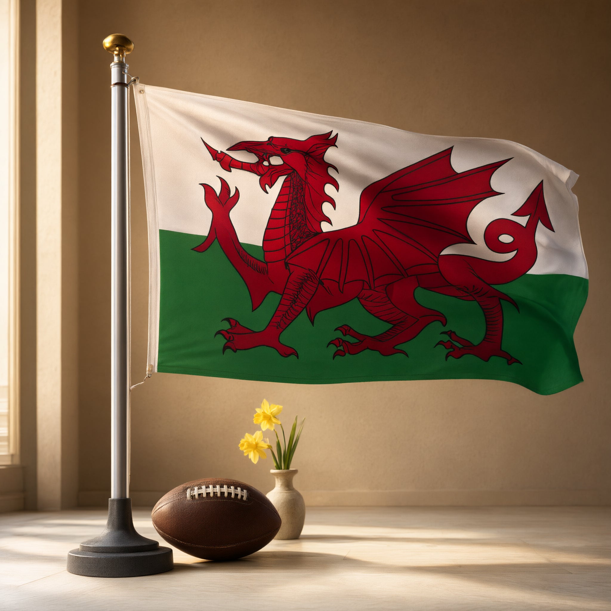Lightweight Welsh Dragon Flag 5ft x 3ft Red-White-Green