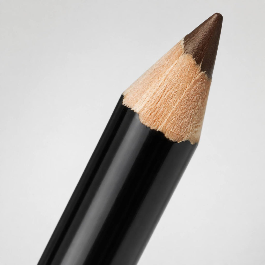 Close-up of the sharpened dark-brown tip of the Lilyz eyebrow pencil