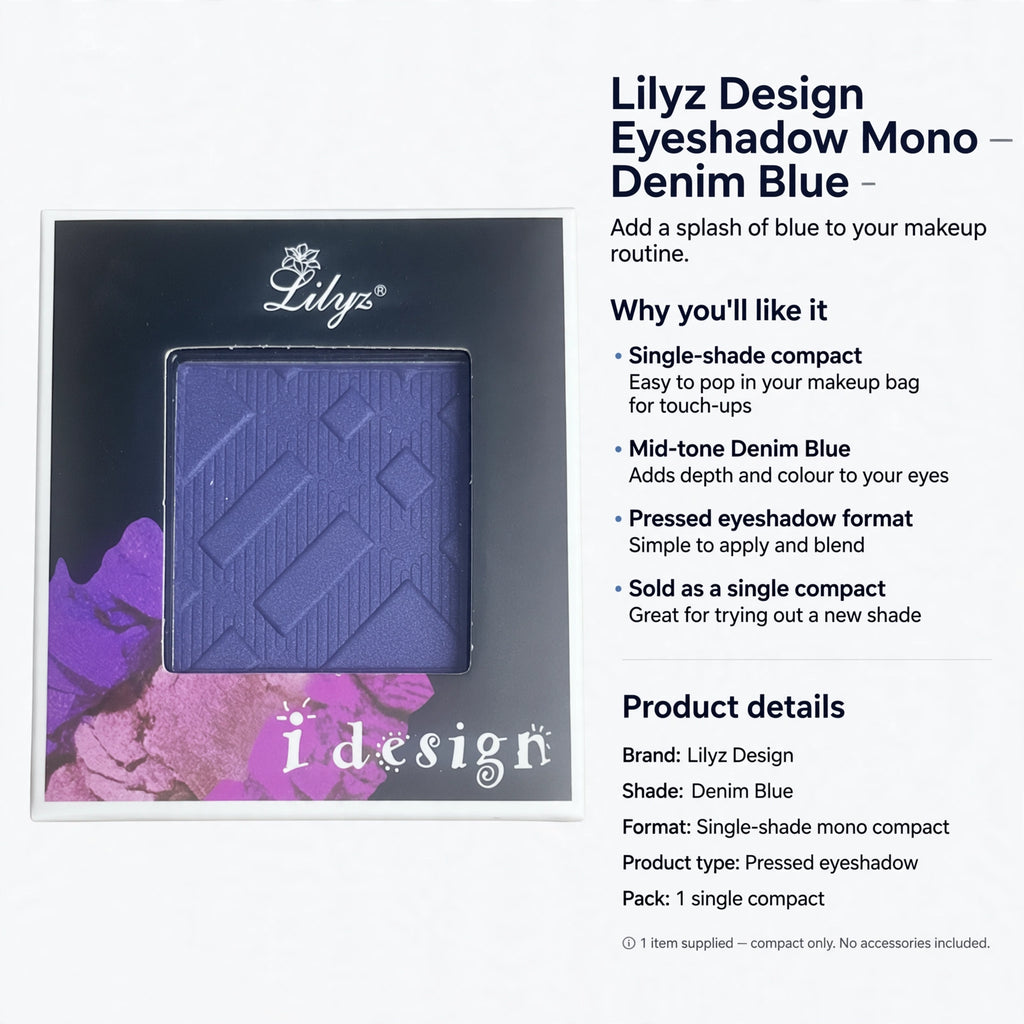 Lilyz Design Denim Blue eyeshadow compact suitable for touch-ups and creative eye looks