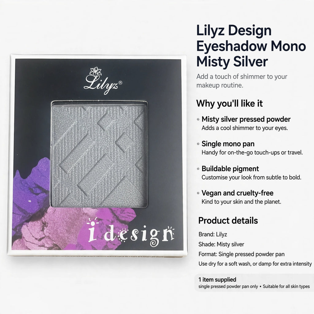 Lilyz Design Eyeshadow Mono Misty Silver vegan and cruelty-free single pressed powder suitable for all skin types