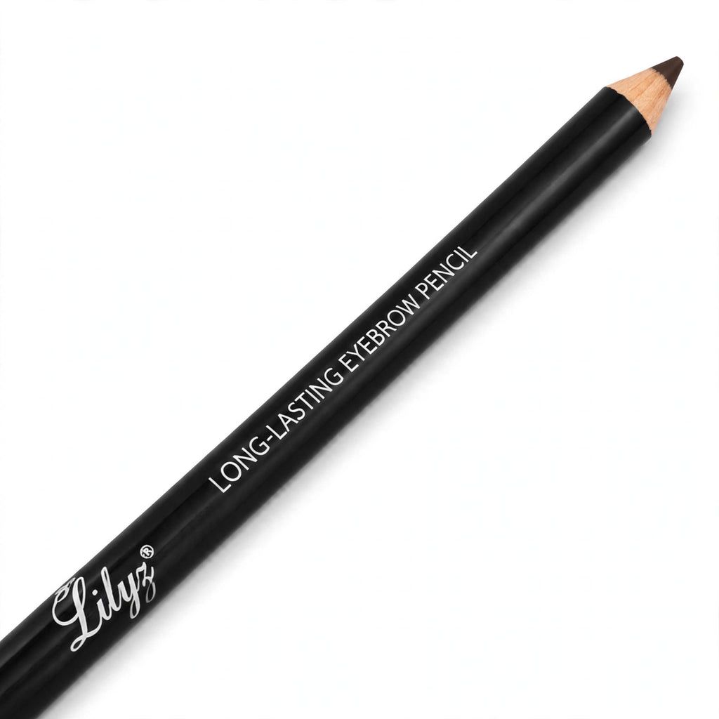 Close-up view of Lilyz Long-Lasting Eyebrow Pencil pointed tip and sharpenable wooden pencil
