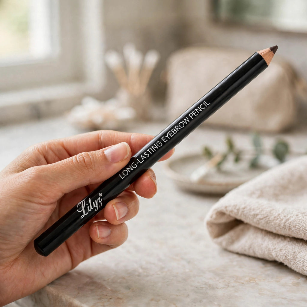 Lilyz Long-Lasting Eyebrow Pencil in Dark Brown displayed for brow shaping use