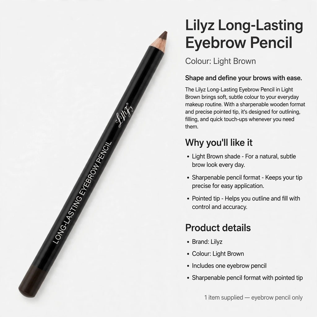 Lilyz eyebrow pencil designed for outlining, filling, and quick touch-ups