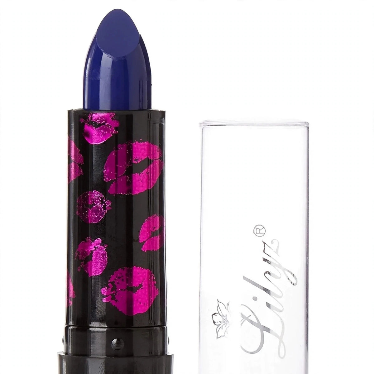Close-up view of Lilyz Fright Night Halloween Lipstick in Evil Blue