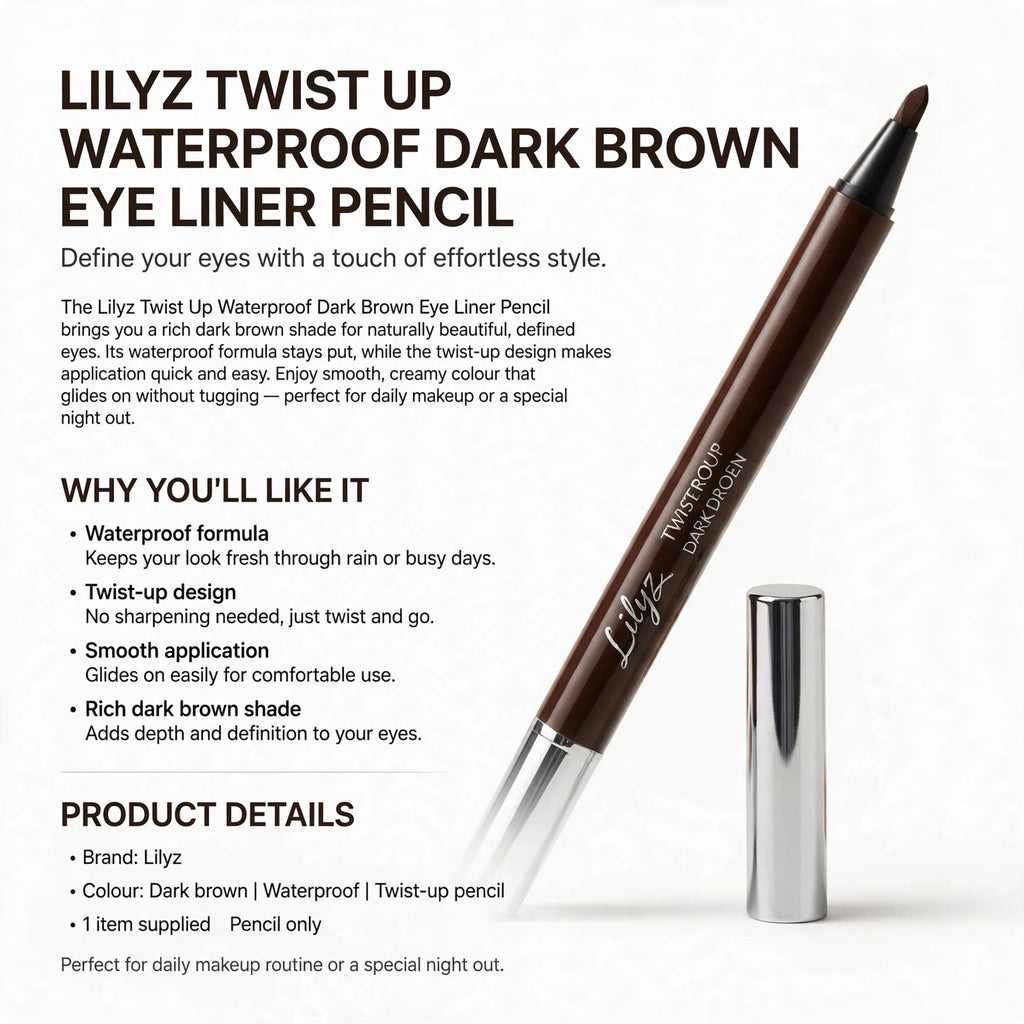 Information about waterproof formula and twist-up design of the eye liner pencil