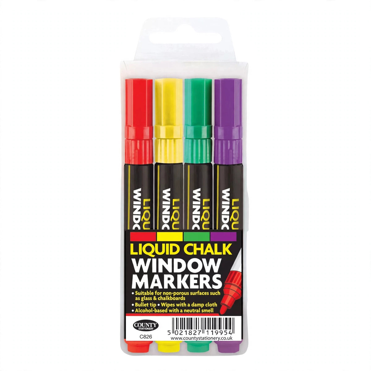 Liquid Chalk Pens pack of 4 assorted vivid colours by County Stationery
