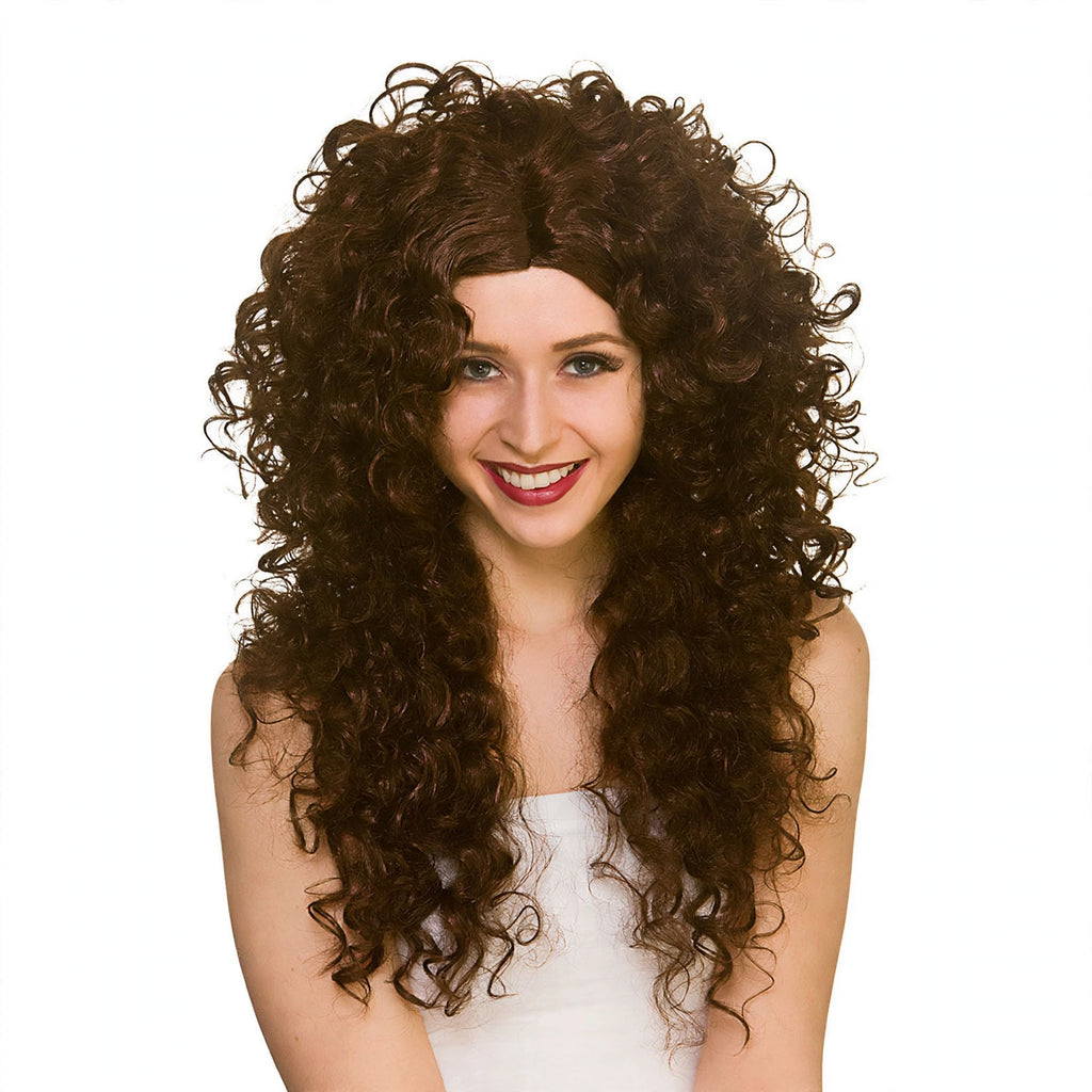 Womens long curly brown wig with voluminous curls