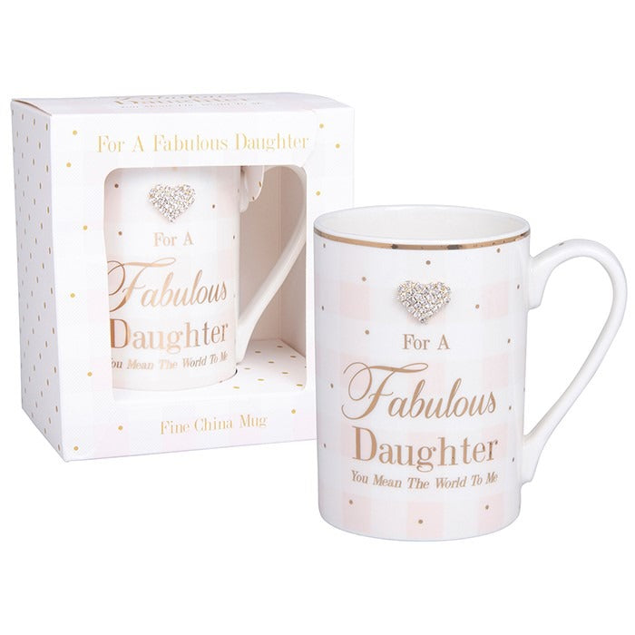Mad Dots Fabulous Daughter Boxed Gift Mug Striped With Diamante Heart | Merthyr Tydfil | Why Not Shop Online