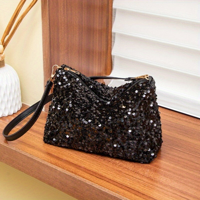 Ladies Black Sequin Handbags Evening Purse Shoulder Bag Clutch For Women | Merthyr Tydfil | Why Not Shop Online