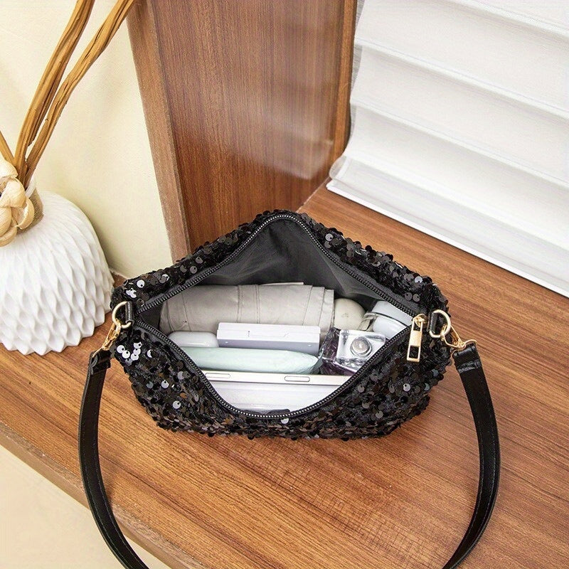 Ladies Black Sequin Handbags Evening Purse Shoulder Bag Clutch For Women | Merthyr Tydfil | Why Not Shop Online