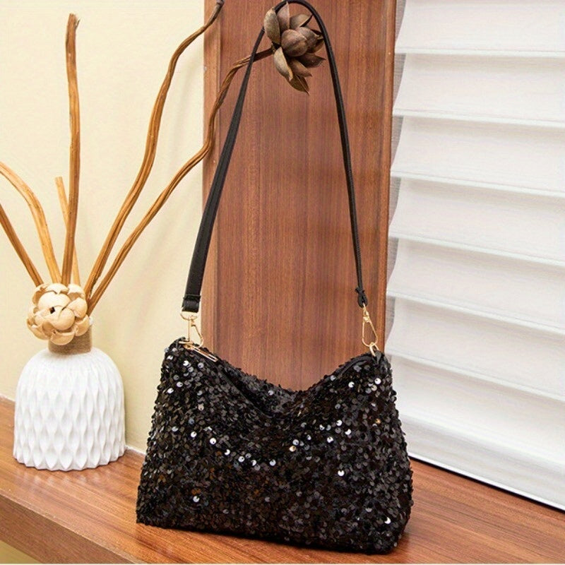 Ladies Black Sequin Handbags Evening Purse Shoulder Bag Clutch For Women | Merthyr Tydfil | Why Not Shop Online