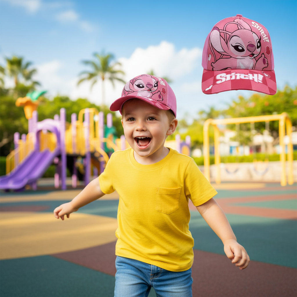 Girls Stitch & Angel Pink Baseball Cap - Adjustable, Lightweight Polyester
