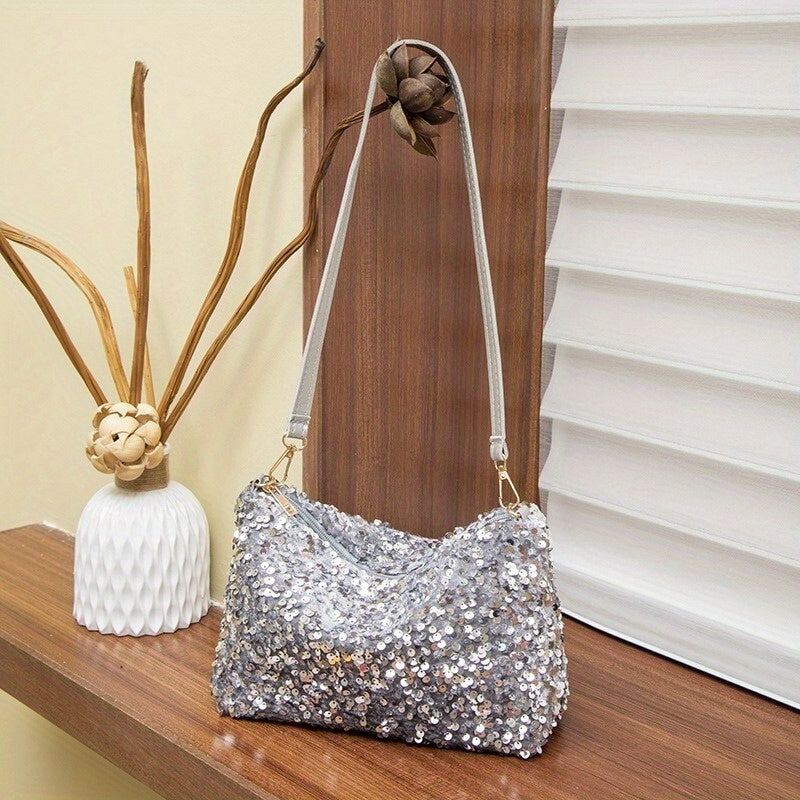 Ladies Silver Sequin Handbags Evening Purse Shoulder Bag Clutch For Women | Merthyr Tydfil | Why Not Shop Online