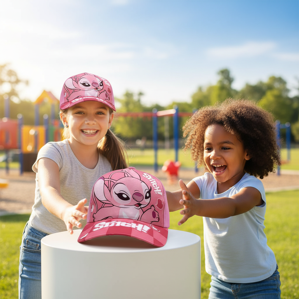 Girls Stitch & Angel Pink Baseball Cap - Adjustable, Lightweight Polyester
