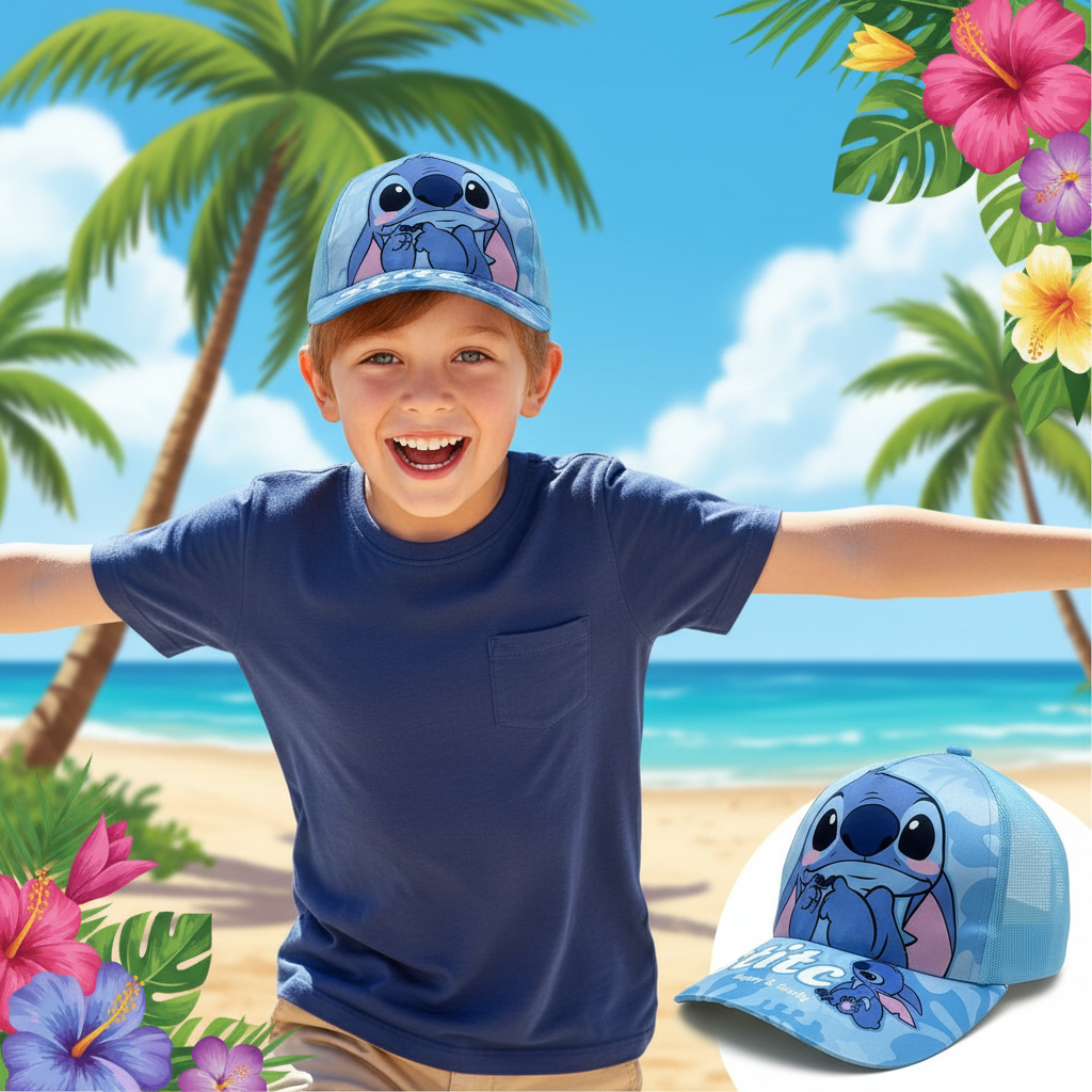 Boys Stitch Blue Baseball Cap - Adjustable, Lightweight Polyester