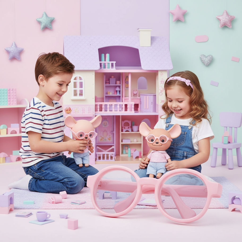 6.5Cm Transparent Plastic Pink Glasses For Dolls