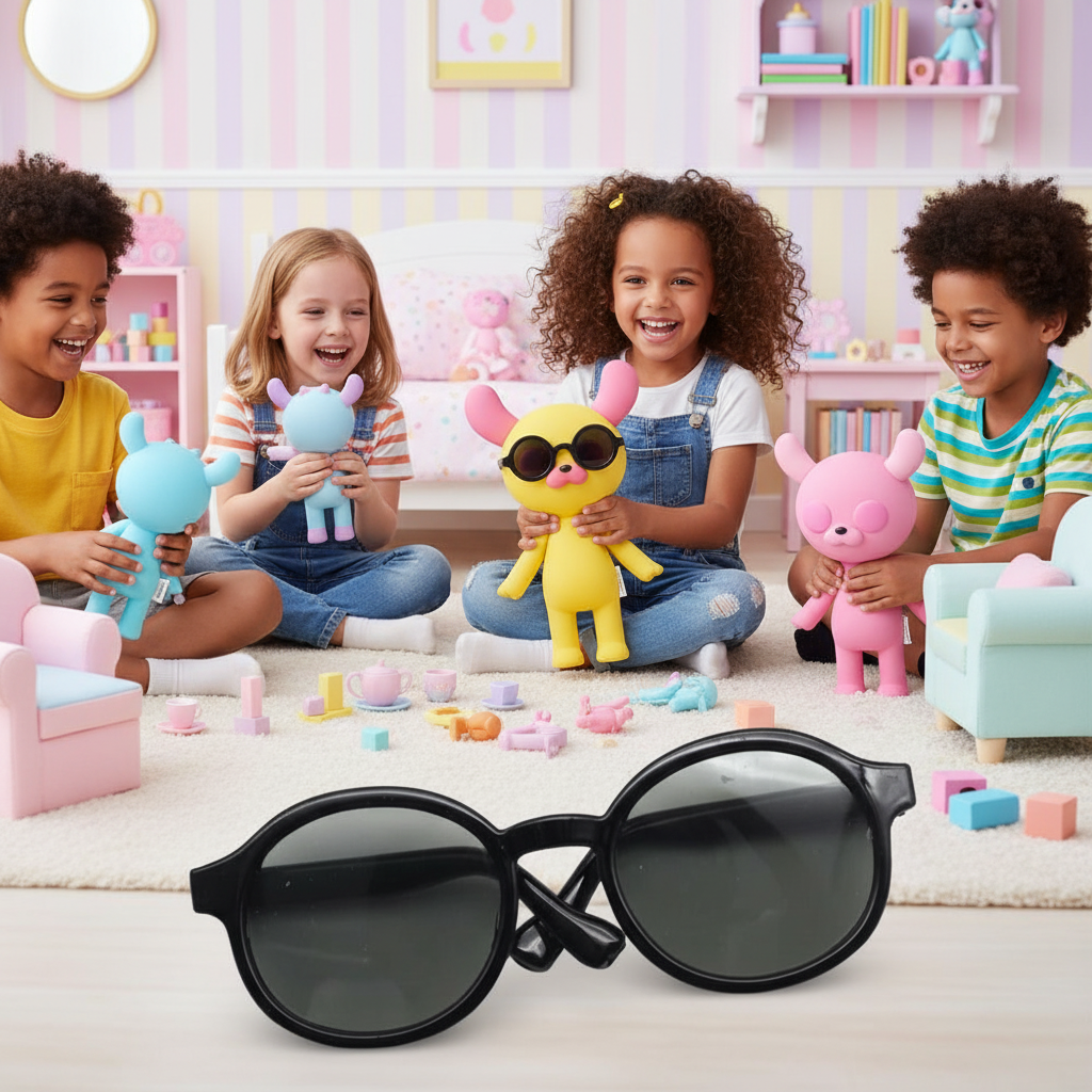 6.5Cm Transparent Plastic Black Glasses For Dolls