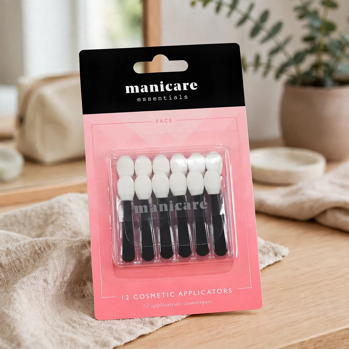 Manicare eyeshadow applicators displayed for makeup application