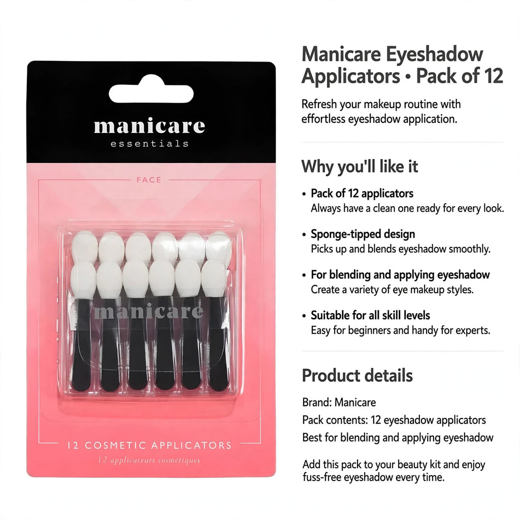 Pack of 12 Manicare eyeshadow applicators suitable for all skill levels