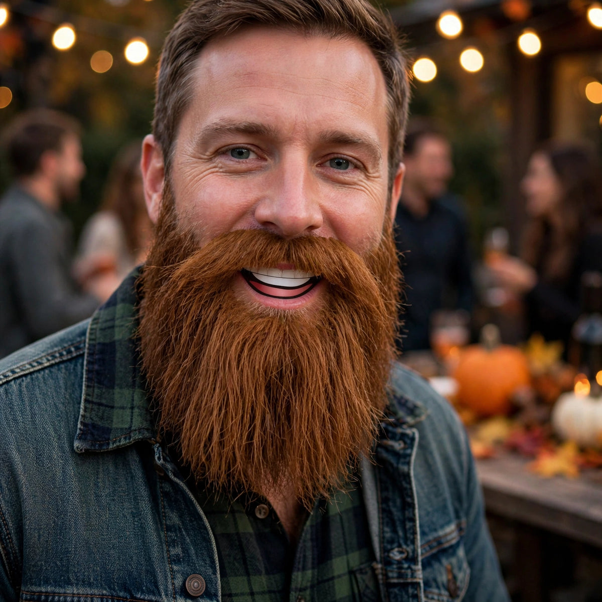 Mens brown fancy dress beard worn for costume events and Halloween