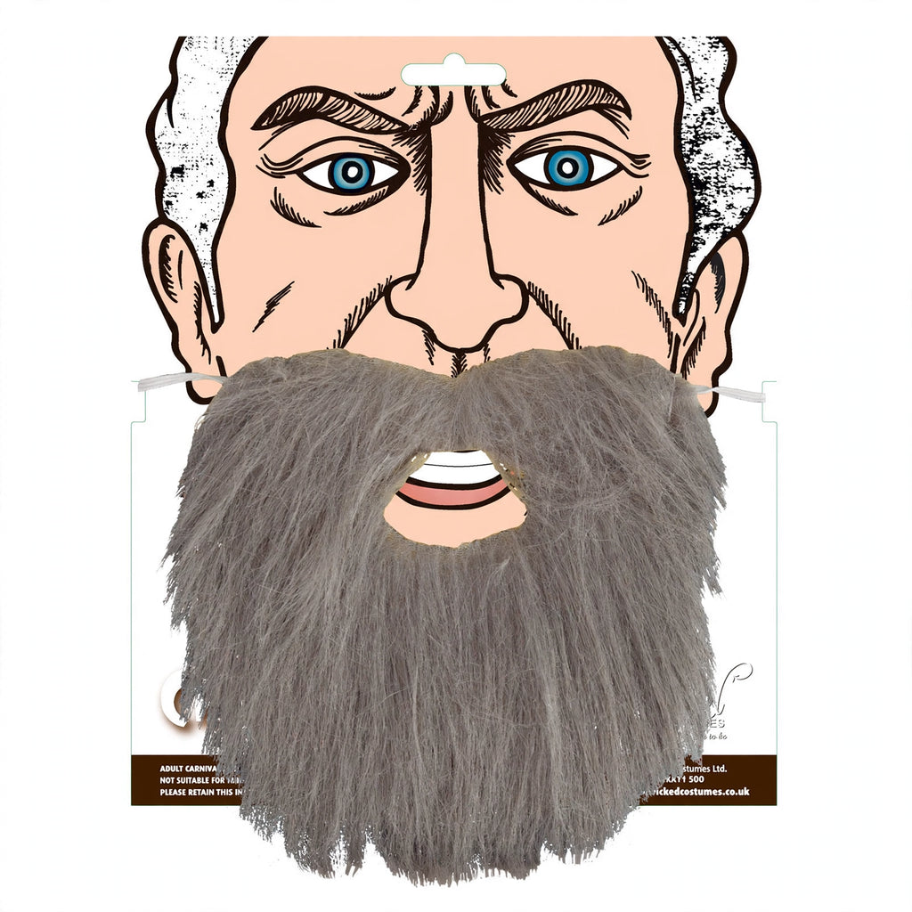 Mens grey fancy dress beard with secure attachment