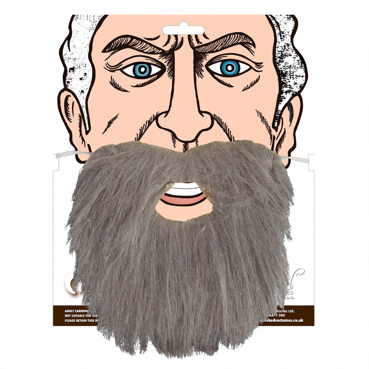 Mens grey fancy dress beard with secure attachment