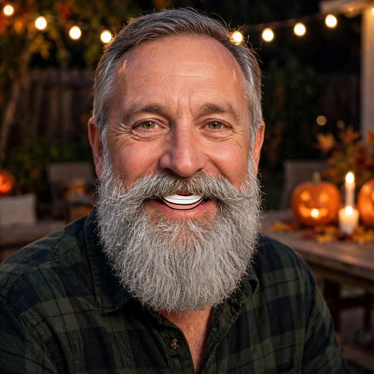 Mens grey fancy dress beard worn for Halloween or themed costume party