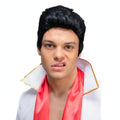 Men's 1950s black rocker wig with slick swept-back style