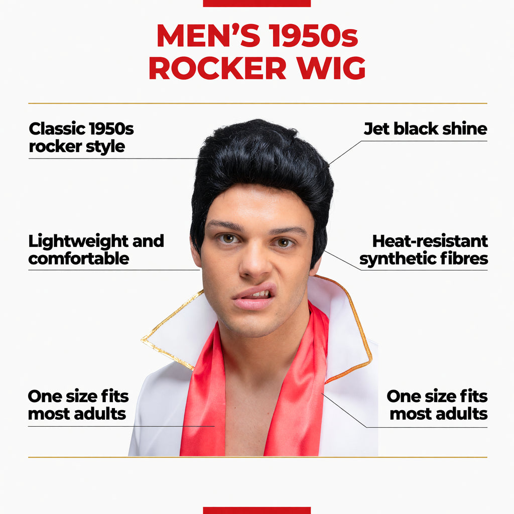 Men's 1950s Black Rocker Wig – product image 2