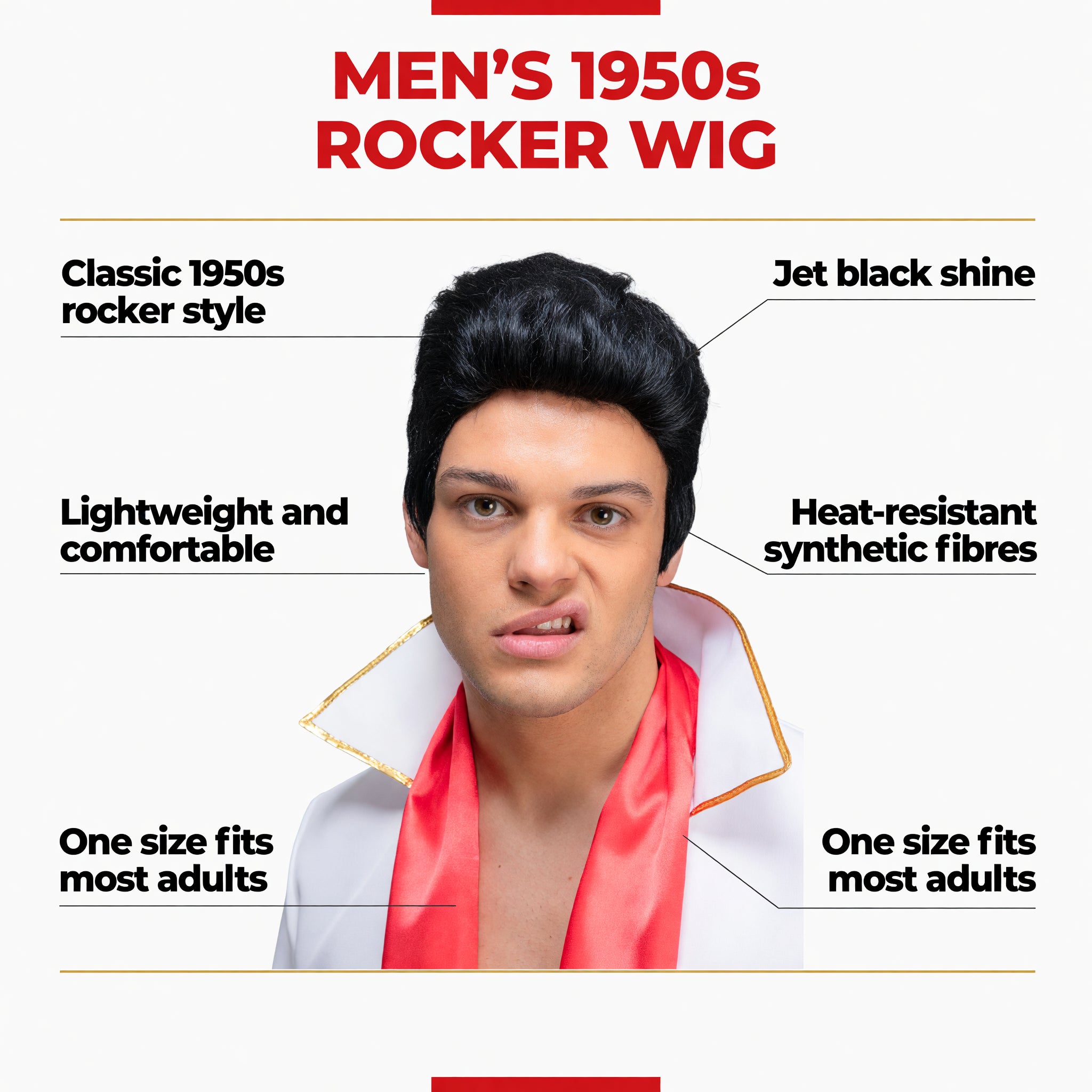 Men's 1950s Black Rocker Wig