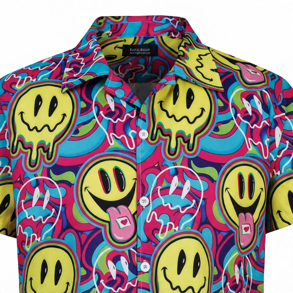 Close-up view of the Mens 90s Acid Shirt showing acid print pattern