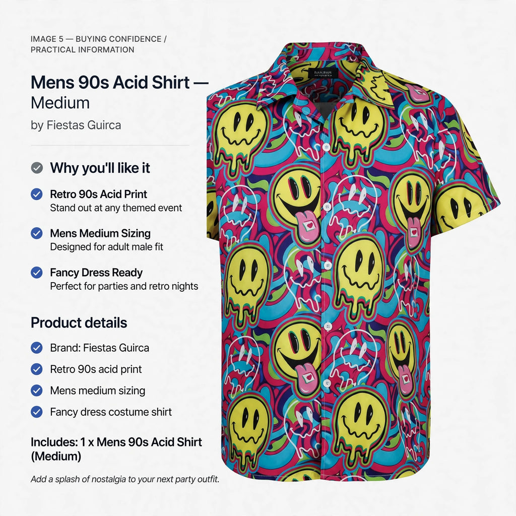 Mens 90s Acid Shirt designed for adult male fit and fancy dress occasions