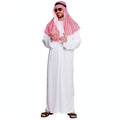 Men's Arab Sheikh fancy dress costume with white full-length robe and traditional headpiece size large