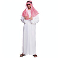 Mens Arab Sheikh fancy dress costume with white full-length loose-fitting robe and traditional headpiece in size XL