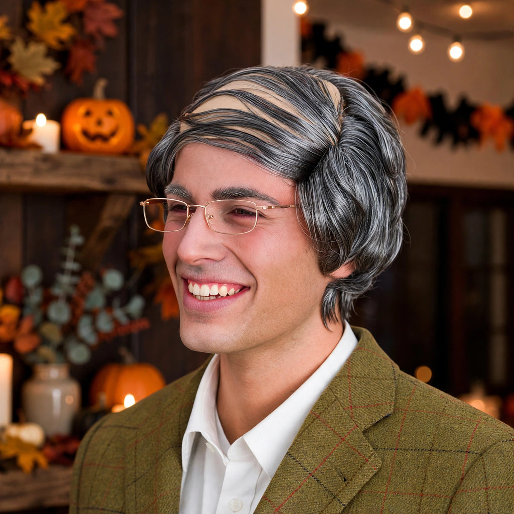 Mens Baldy Comb-Over Wig worn for fancy dress or Halloween party