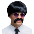 Mens 1960s pop icon wig and moustache set in black