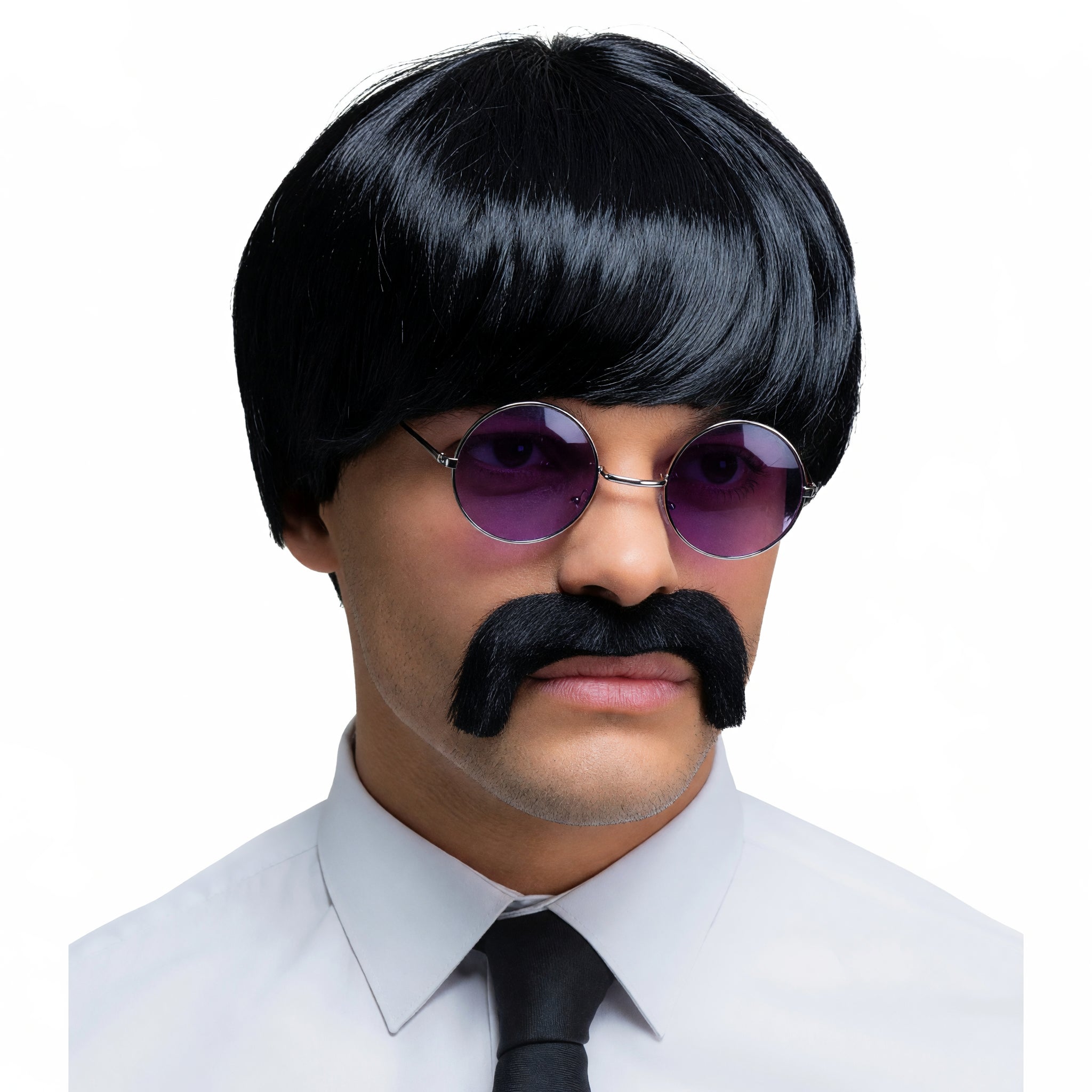 Mens 1960s Pop Icon Wig & Moustache