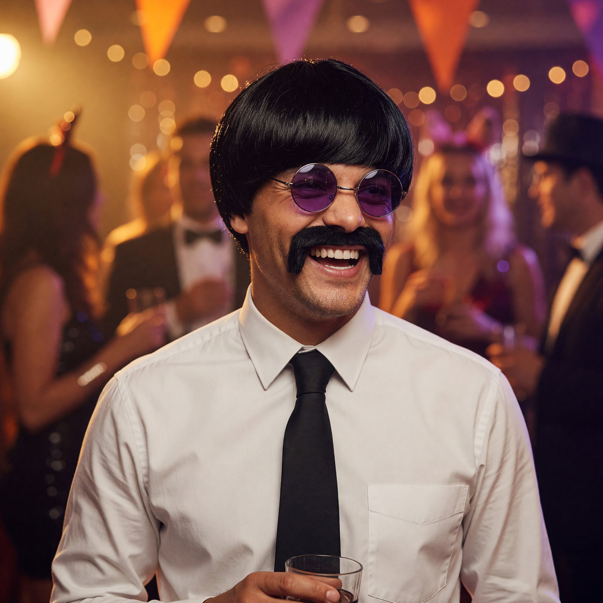 Mens 1960s Pop Icon Wig & Moustache