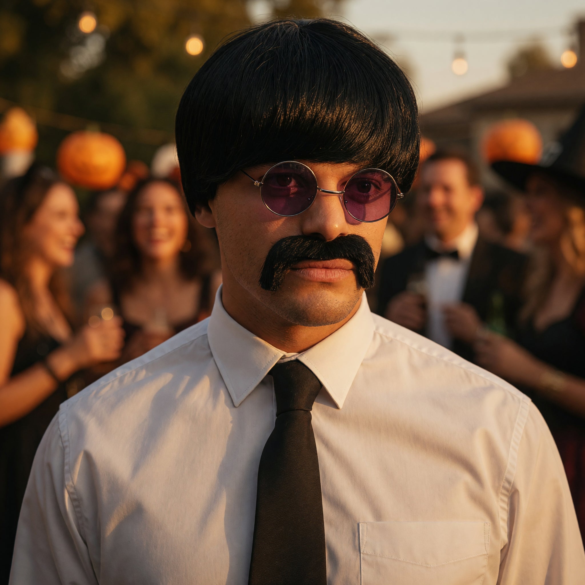 Mens 1960s Pop Icon Wig & Moustache