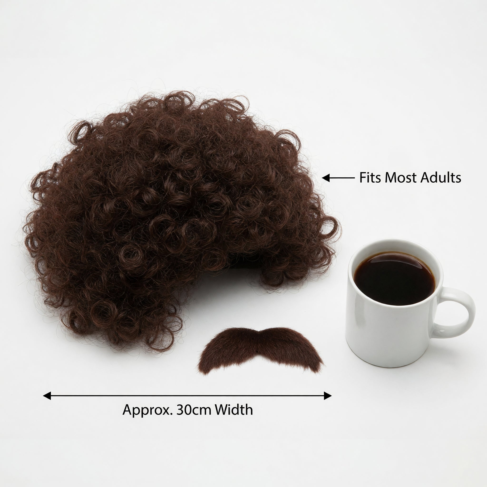 Men's Brown Perm Wig with Moustache