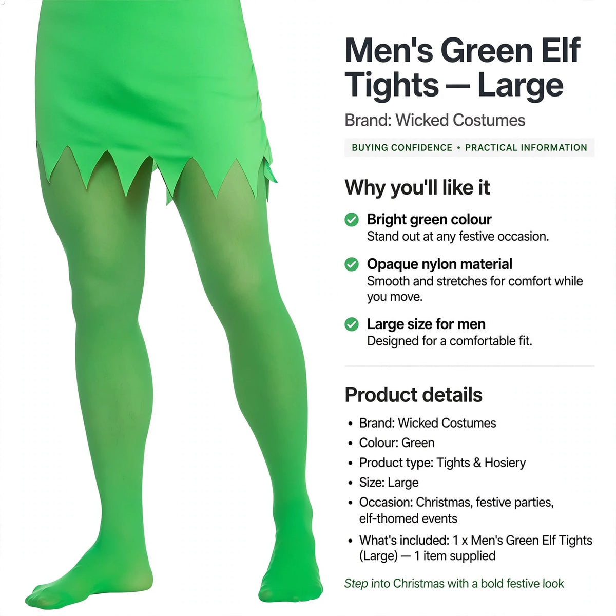 Men's green elf tights designed for Christmas parties and elf-themed events