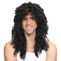 Mens Rockstar Black Wig with wild shaggy black hair and comfortable inner cap