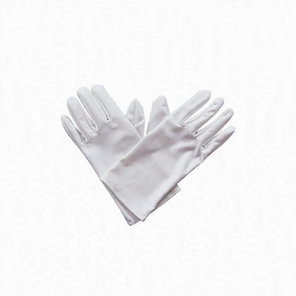 Men's short white gloves made from soft fabric with elasticated wrist