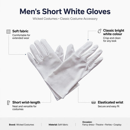 Features soft fabric, short wrist-length, classic bright white colour, and elasticated wrist