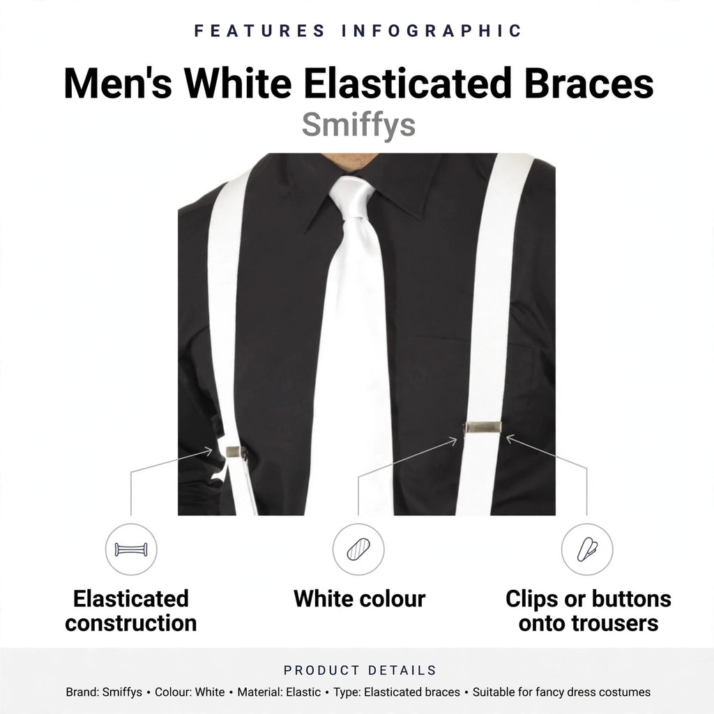 Elasticated braces with adjustable fit and white colour
