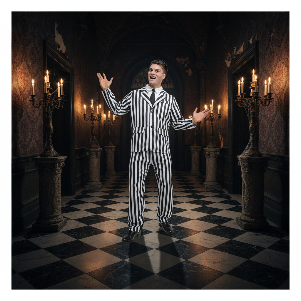 Adults Beetlejuice Black & White Striped Suit | Merthyr Tydfil | Why Not Shop Online
